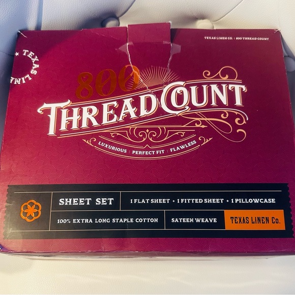 TEXAS LINEN CO. Pure Cotton Bed Sheets (twin,800 Thread Count) white open box - Picture 2 of 7